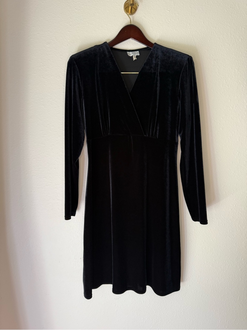 Vintage K.C. Spencer Black Velvet Long Sleeve Dress with Shoulder Pads size S
